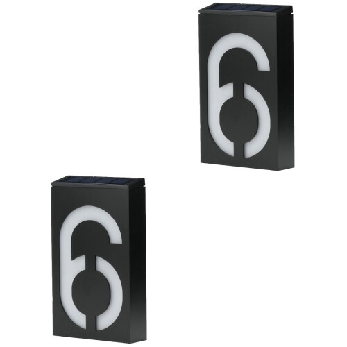 2Stk LED Solar Türschild Zahl Schwarz Für 1