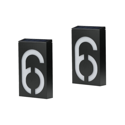 2Stk LED Solar Türschild Zahl Schwarz Für 2