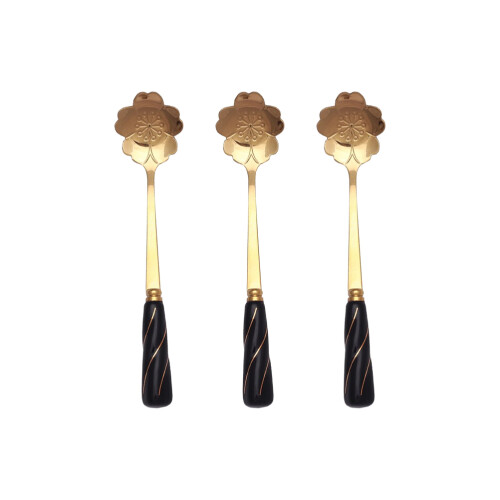 9Pcs Black Coffee Spoons Stainless Steel with Creative Petal Handle 1