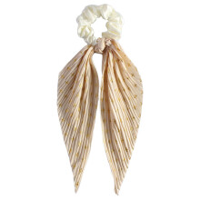 (Beige Yellow) Floral Scrunchies Hair Bands Ribbon Ponytail Accessories