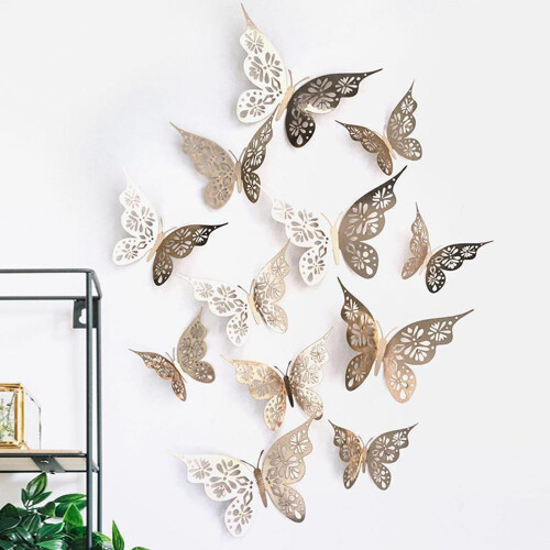 (Champagne) 3D Butterfly Wall Stickers for Home Decor
