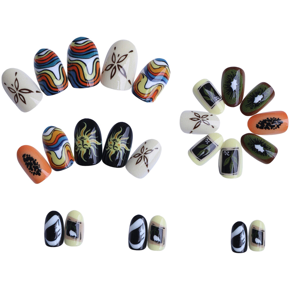 Hue-Grain 24Pcs Almond Faux Nails, Graffiti Design