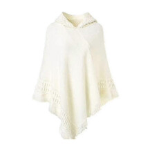 (White)Women Winter Knitted Hooded Poncho Cape Solid Color Crochet Fringed Tassel Shawl Wrap Oversized Pullover Cloak Sweater