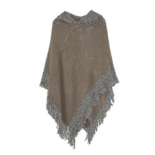 (LKH) Women Winter Knitted Hooded Poncho Cape Solid Color Crochet Fringed Tassel Shawl Wrap Oversized Pullover Cloak Sweater