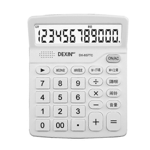 (White) Big Buttons 12-digit Standard Electronic Calculators Solar Battery Calculator