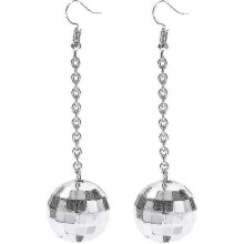 (Silver) Halloween Earrings Disco Ball Earrings For Women - 70's Women's Costume Accessories - Choice Of Color