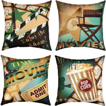 Confezione da 4 federe reversibili da 20x20" con stampa vintage verde, compatibili con imbottiture standard.