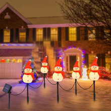 Solar kerstverlichting, 5-in-1 LED-lichtslinger met sneeuwpop, warm wit, IP55 waterdicht, 44 cm, eenvoudig te installeren, PVC — Geschikt voor