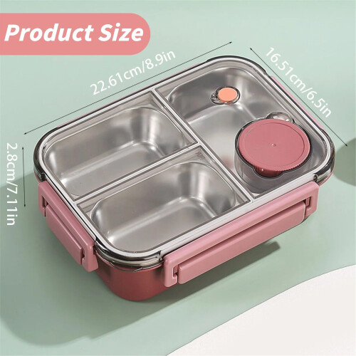 Microwave Safe Stainless Steel 3 Compartment Bento Lunch Box, Blue 2