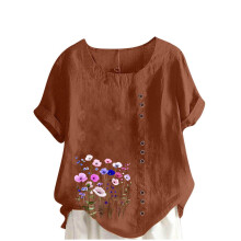 Women's Floral Tunic Top - Coffee Brown Watercolor Print,