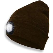 Morttic LED-muts, USB-oplaadbare 4-LED-hoofdlamp, warme gebreide muts voor mannen/vrouwen – wandelen, fietsen, kamperen (koffiekleur)