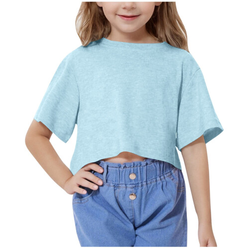 Top corti estivi da ragazza, magliette oversize a girocollo, a maniche corte, basic.