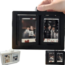 Drehbarer Fotoalbumrahmen, 12-Karten-Halter mit Handkurbel, personalisiertes Umblätterornament für die Tischdekoration (Schwarz)