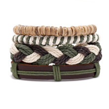 Stijlvolle herenarmband van meerlaags jutetouw en leren handketting, handgemaakte etnische polsbandaccessoires.