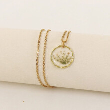 Nuova collana con fiore rotondo irregolare - Ciondolo vintage con fiore vero conservato e catena per maglione