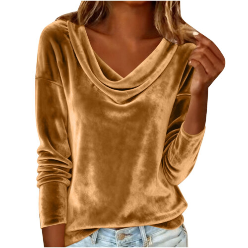 Damen-Langarmshirt mit Wasserfallausschnitt, einfarbig 1