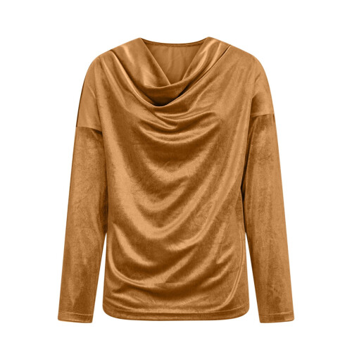 Women's Solid Long Sleeve Top with Draped Cowl Neck 1