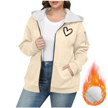 Felpa con cappuccio foderata in pile da donna taglie forti, con zip intera, vestibilità ampia, casual, invernale, calda, stile streetwear