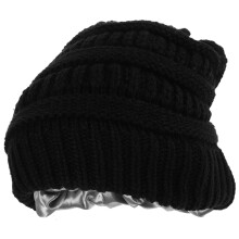 Gebreide wintermuts/beanie van zwarte acrylvezels voor dames van alle leeftijden, 1 set (24,8 x 22,1 x 1 cm).