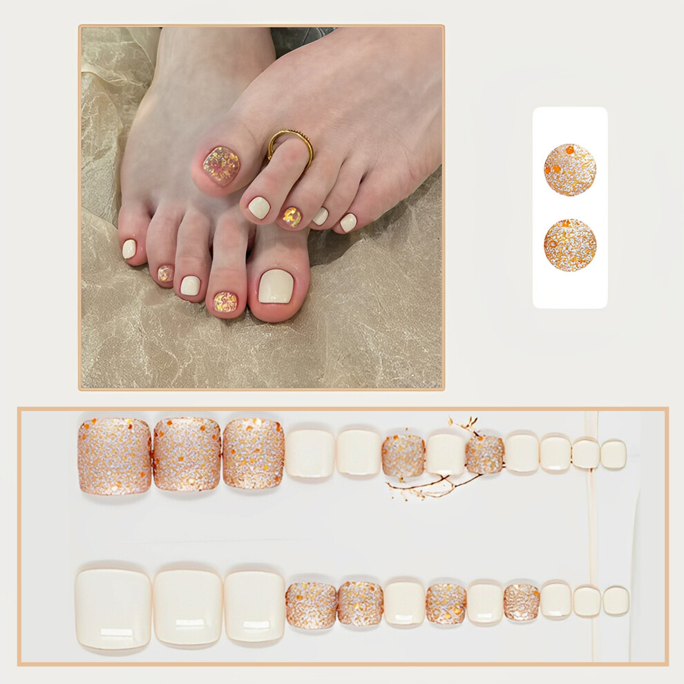 Roc-Electron Glossy White Press-On Toenails, Long Lasting, Reusable