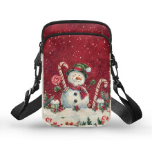 Schoudertas met sneeuwpopmotief en ritssluiting, verstelbare riem, ideaal voor buitenactiviteiten, vakanties en dagelijks gebruik.
