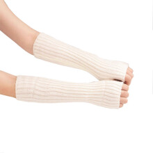 (White) Ladies Women Fingerless Gloves Casual Stretchy Winter Warm Long Arm Sleeve Solid
