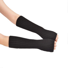 (Black) Ladies Women Fingerless Gloves Casual Stretchy Winter Warm Long Arm Sleeve Solid