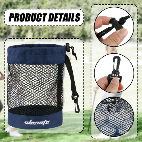 (Dark blue mesh bag (large size)) Golf Ball Mesh Storage Bag - Nylon Drawstring 2