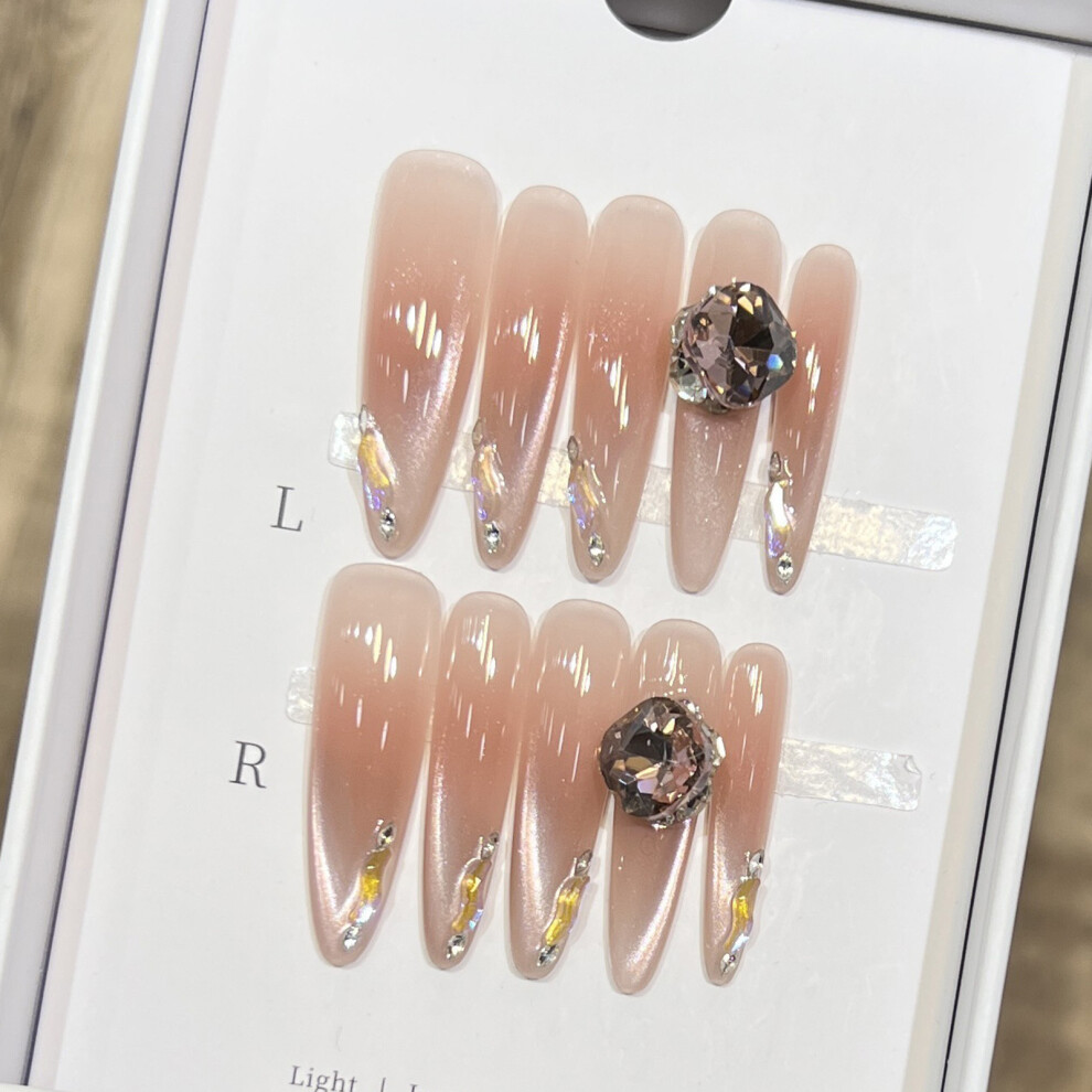 Hue-Grain (Xs) Rhinestone Almond Press-On Nails, 10Pcs