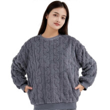 (O neck L,Gray)Women's Coral Fleece Pajamas Flannel Sleepwear Soft Pajamas Set Warm Loungewear 2 Piece Pjs Set