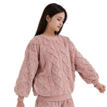 (O neck XL,YELLOW)Women's Coral Fleece Pajamas Flannel Sleepwear Soft Pajamas Set Warm Loungewear 2 Piece Pjs Set