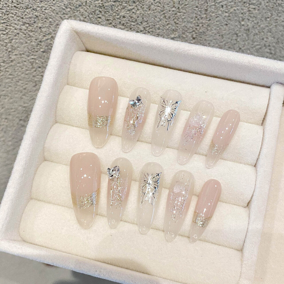 Dachuang Beauty (M) Soft Nude Almond Fake Nails - Durable & Comfortable