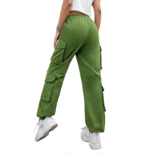 (L,GREEN)High Street Hip Hop Women's Pants Trendy Pants Multi-pocket Street Workwear Pants Loose Straight Leg Drawstring Pants
