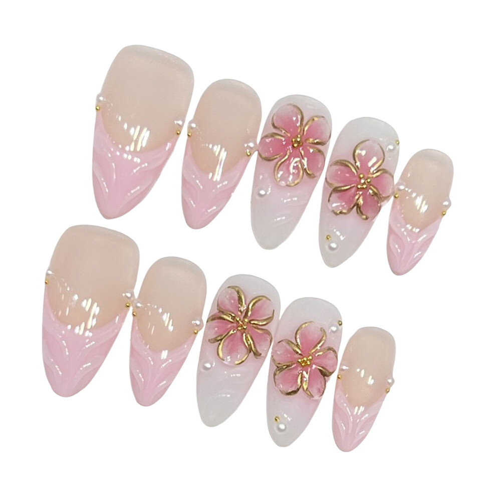 Hue-Grain (Xs) 10Pcs French Pink Fake Nails For Women