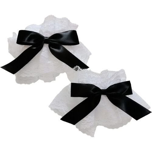 (Black Wihte) Elegant Lace Wrist Cuffs with Bow for Wedding