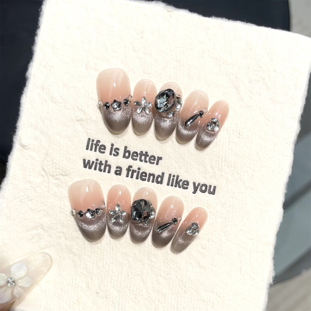 Roc-Electron (S) 10Pcs French Cat Eye False Nails For Women