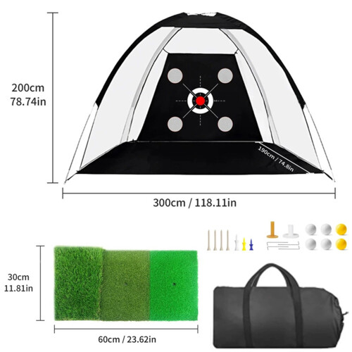 (3 meters black, 4 hole set 1) Durable Golf Practice Net with Stable Frame 1
