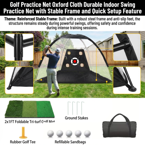 (3 meters black, 4 hole set 1) Durable Golf Practice Net with Stable Frame 2