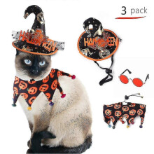 3pcs Halloween Pet Collar Hat Glasses Clothing Set Cosplay Funny Cute Dress Up Outfits Clothes Pet Costume Suit for Cats Dogs