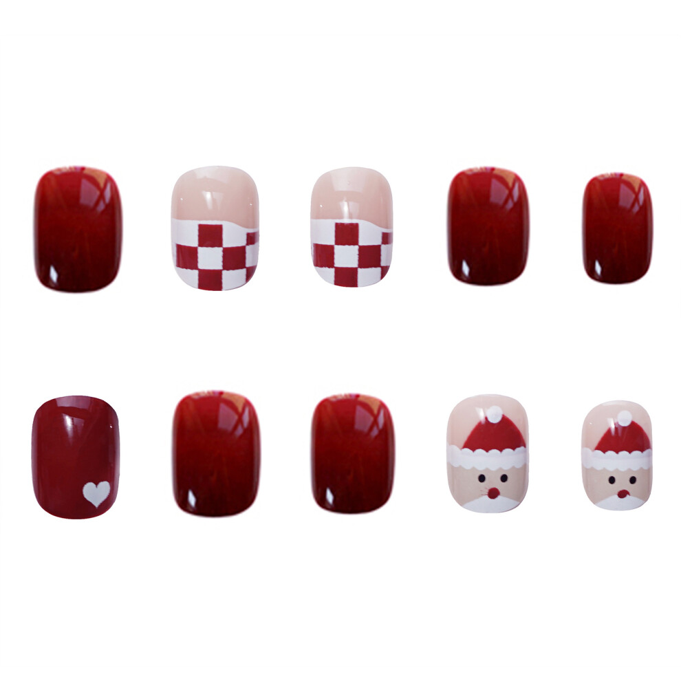 Hue-Grain Checkerboard Christmas Fake Nails - Easy Apply For Women