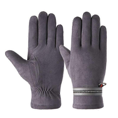 (STYLE 2, GRAY) Thermal Touch Screen Winter Gloves, Full Suede Leather, Soft and Warm
