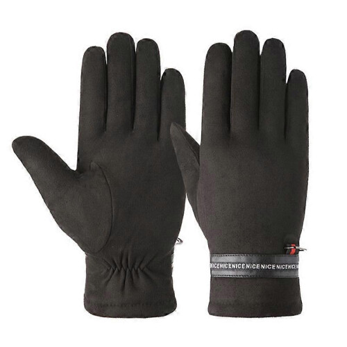 (STYLE 2, BLACK) Thermal Touch Screen Winter Gloves, Full Suede Leather, Soft and Warm
