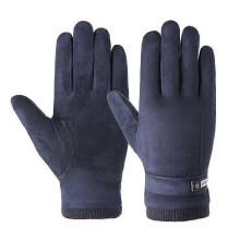 (STYLE 1, NAVY BLUE) Thermal Touch Screen Winter Gloves, Full Suede Leather, Soft and Warm