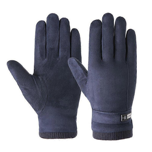 (STYLE 1,NAVY BLUE)Thermal Touch Screen Winter Gloves, Full Suede Leather, Soft and Warm