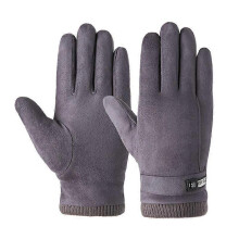 (STYLE 1, GRAY) Thermal Touch Screen Winter Gloves, Full Suede Leather, Soft and Warm