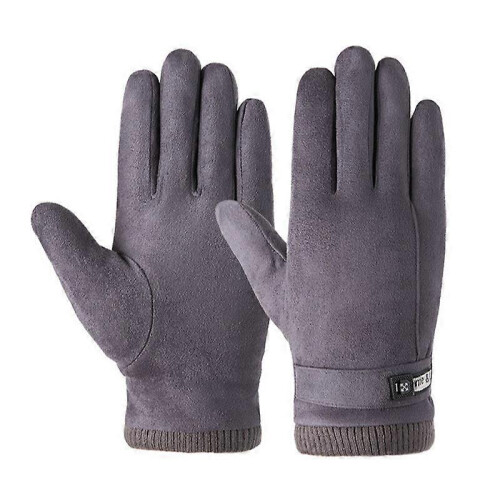 (STYLE 1, GRAY) Thermal Touch Screen Winter Gloves, Full Suede Leather, Soft and Warm
