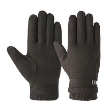 (STYLE 1, BLACK) Thermal Touch Screen Winter Gloves, Full Suede Leather, Soft and Warm
