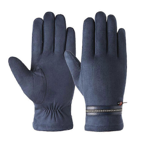 (STYLE 2,NAVY BLUE)Thermal Touch Screen Winter Gloves, Full Suede Leather, Soft and Warm
