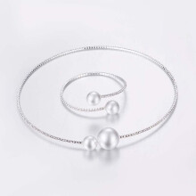 (Silver) Pearl Crystal Necklace Bracelet Set - 50 Char