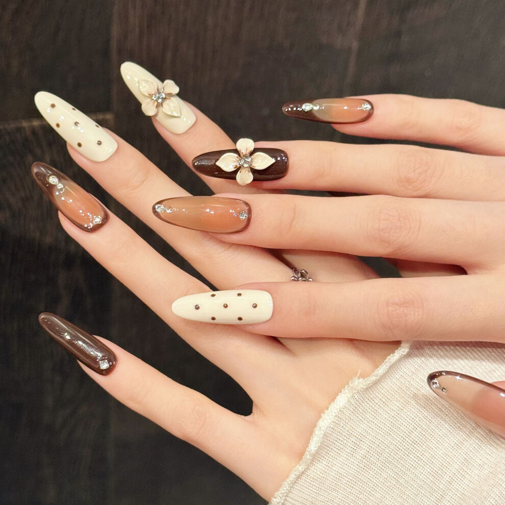 Dachuang Beauty (686 Long Oval, S) 10Pcs Caramel Leopard Glitter Press On Nails Short